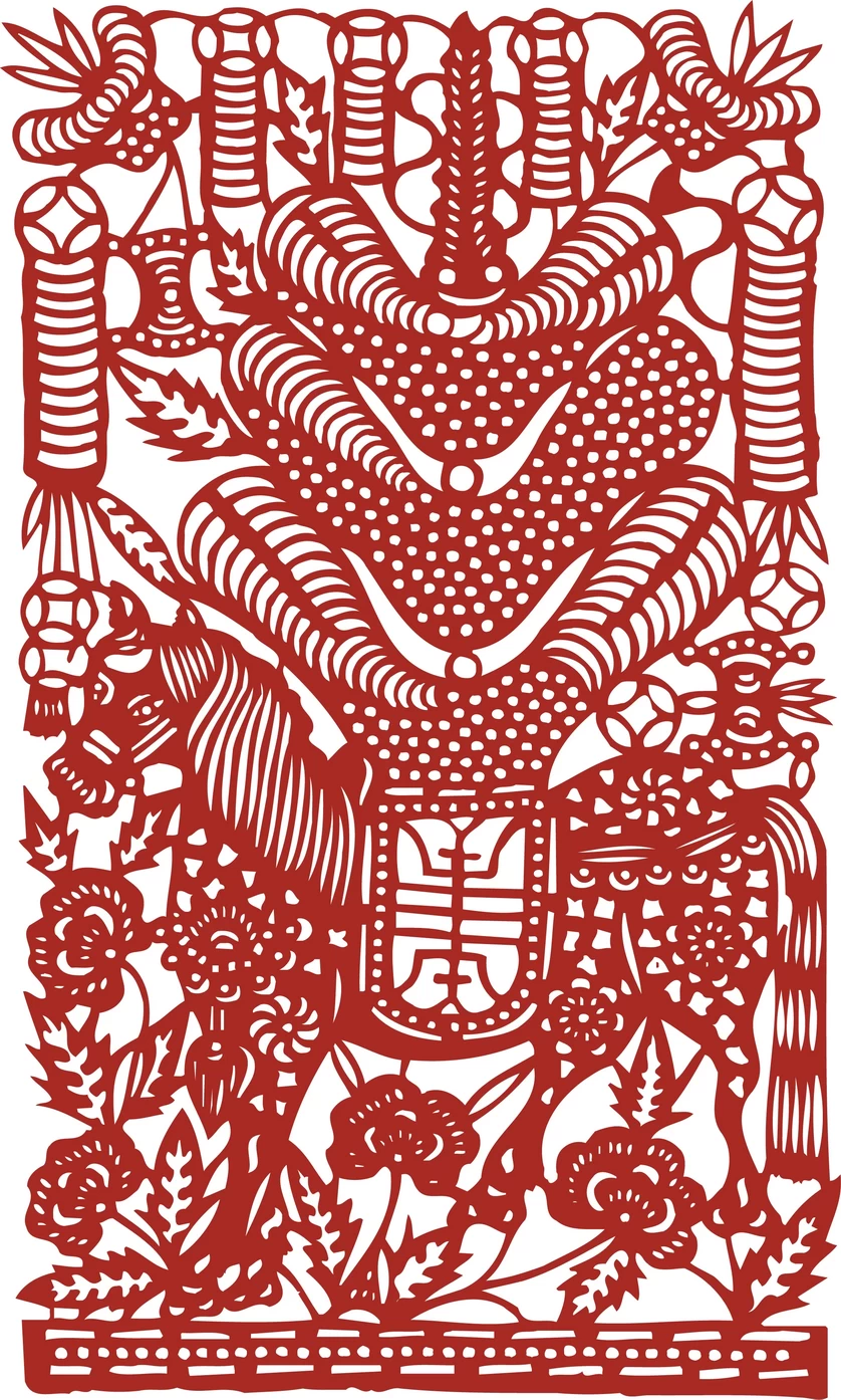 中国风中式传统喜庆民俗人物动物窗花剪纸插画边框AI矢量PNG素材【1445】